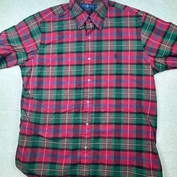 Ralph Lauren Button Down Mens Large Red Green Plaid Excellent Classic Fit Pony - Picture 3 of 7